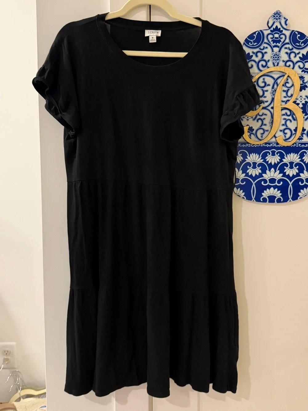 J. Crew Black Short Sleeve Tiered Mini Dress